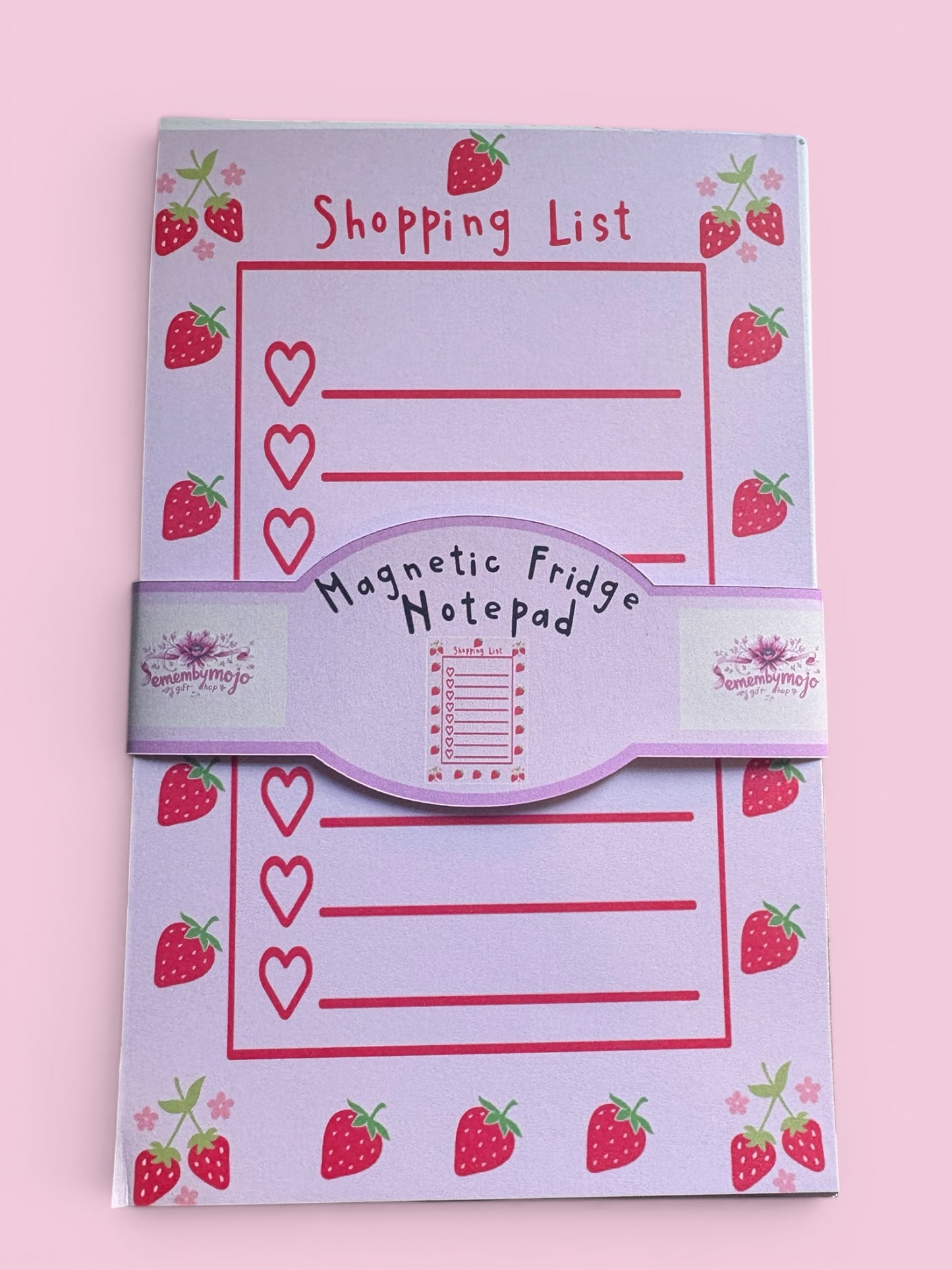 Handmade Strawberry Magnetic Shopping List Notepad | 13x20cm | 120gsm