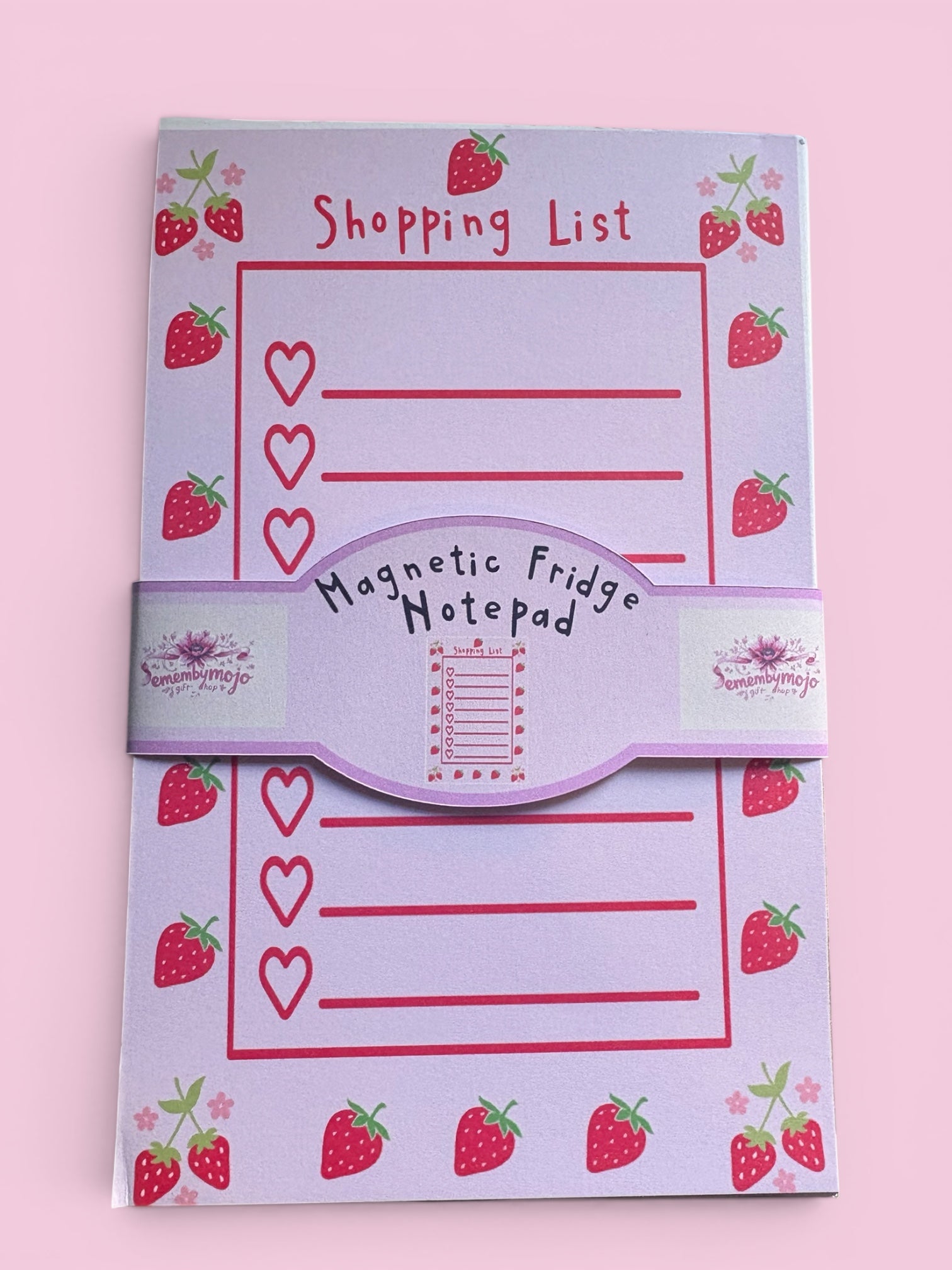 Handmade Strawberry Magnetic Shopping List Notepad | 13x20cm | 120gsm