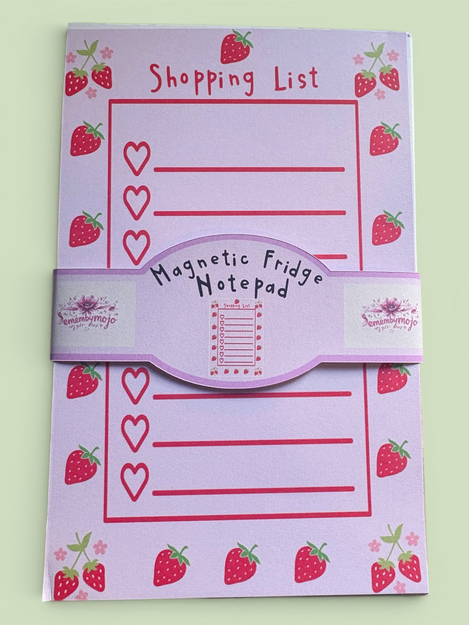 Handmade Strawberry Magnetic Shopping List Notepad | 13x20cm | 120gsm