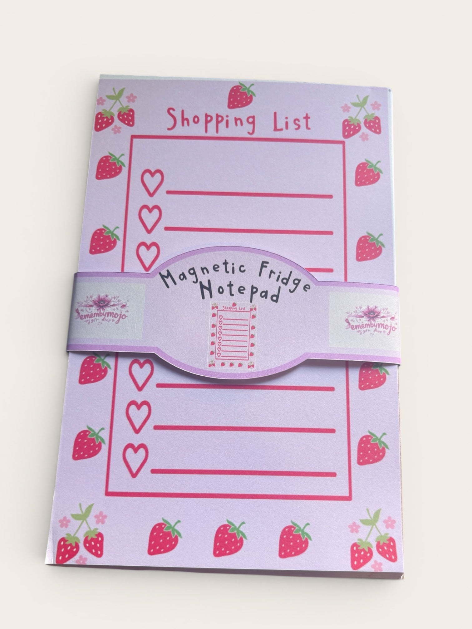 Handmade Strawberry Magnetic Shopping List Notepad | 13x20cm | 120gsm