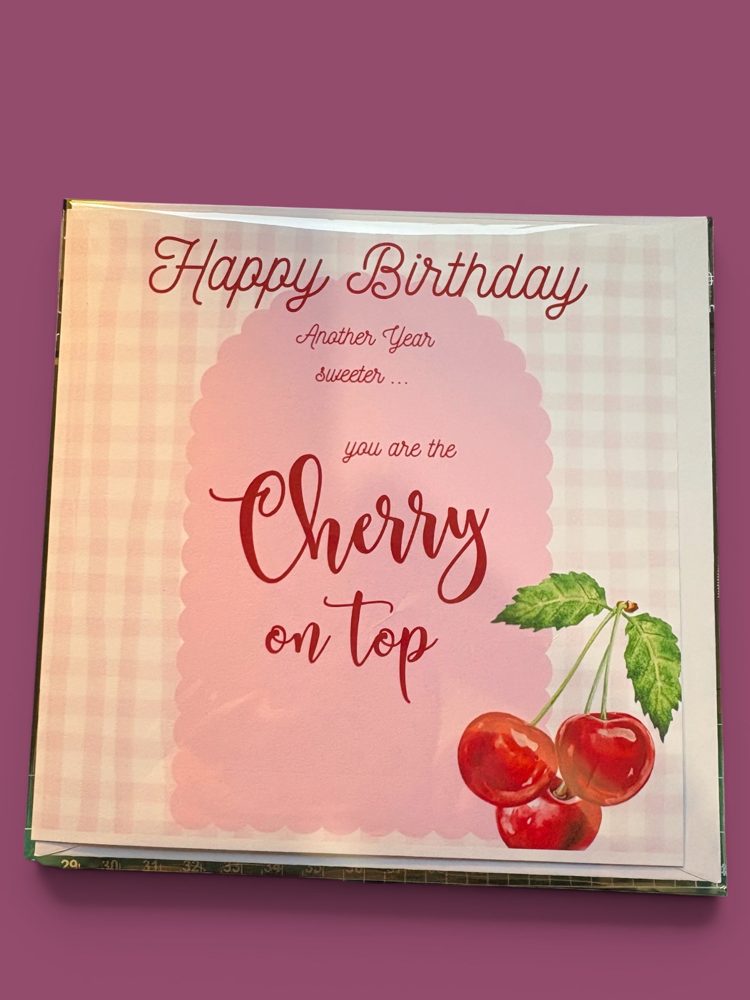 Vintage Cherry Birthday Card | 'Another Year Sweeter' | 6x6 Pink & Red