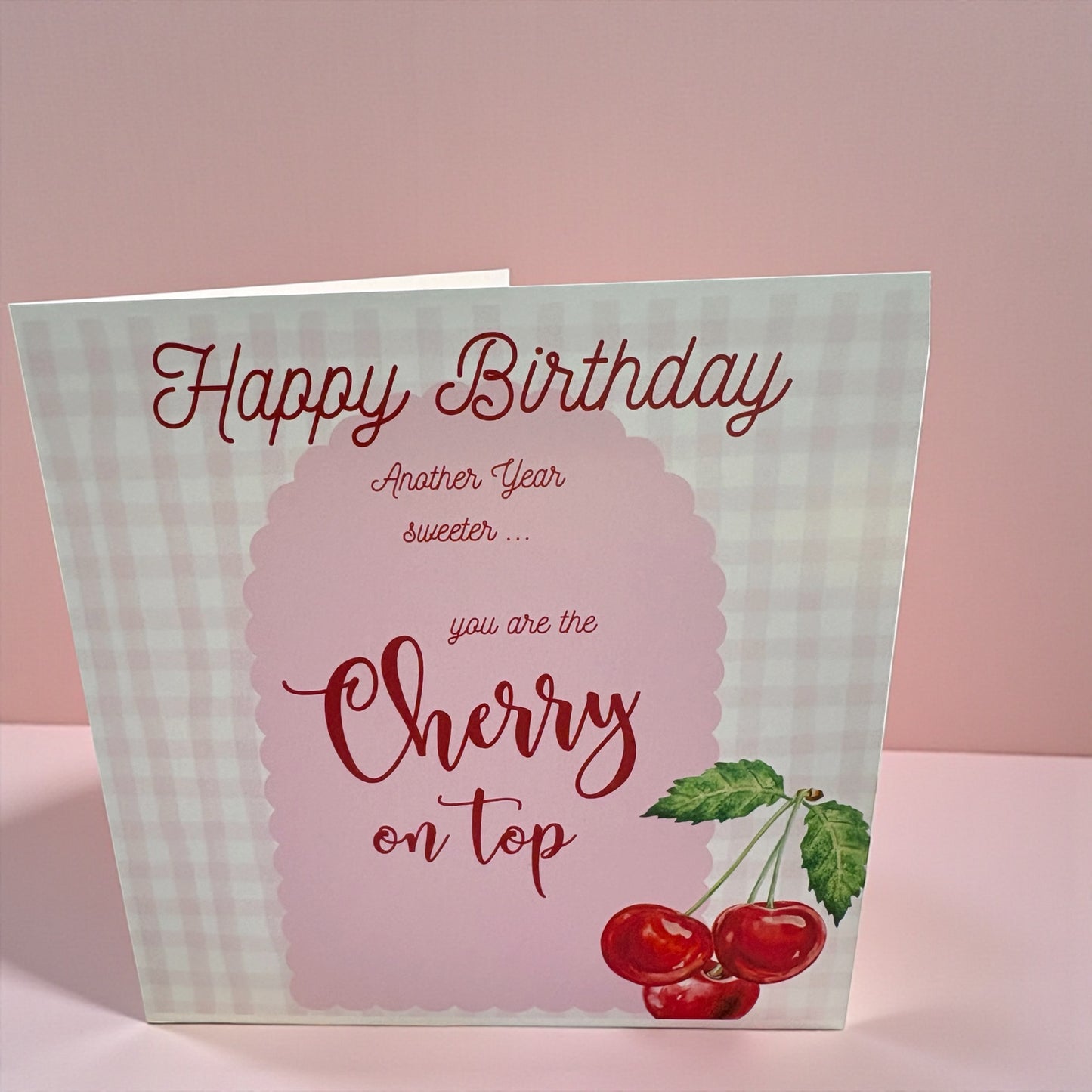Vintage Cherry Birthday Card | 'Another Year Sweeter' | 6x6 Pink & Red