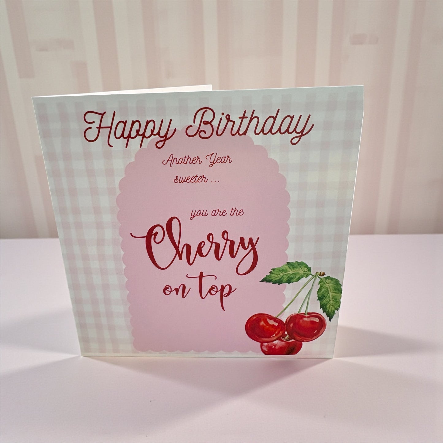 Vintage Cherry Birthday Card | 'Another Year Sweeter' | 6x6 Pink & Red