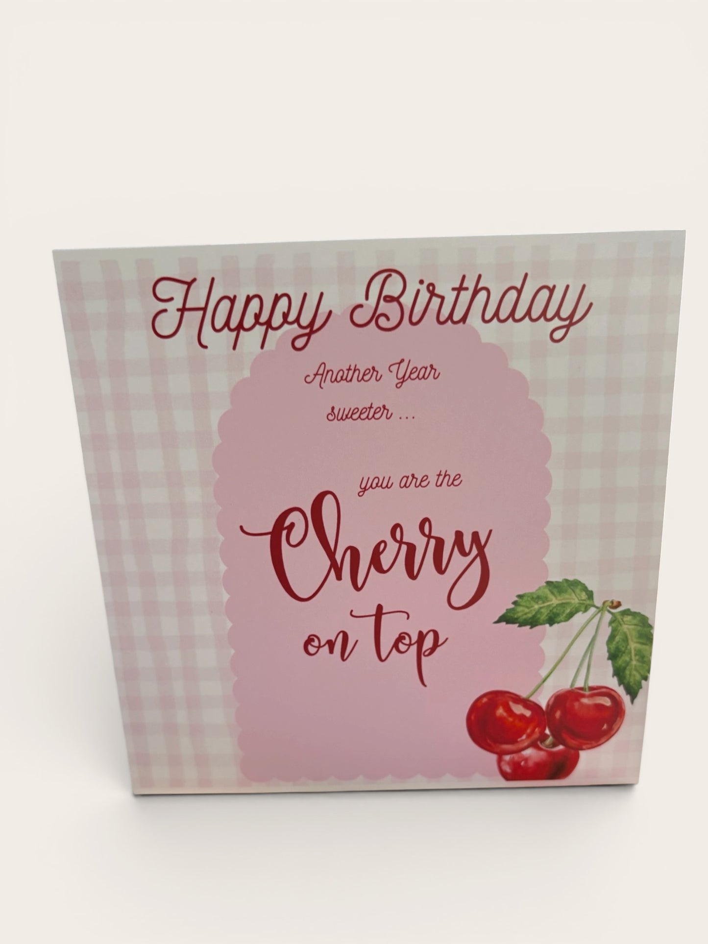 Vintage Cherry Birthday Card | 'Another Year Sweeter' | 6x6 Pink & Red
