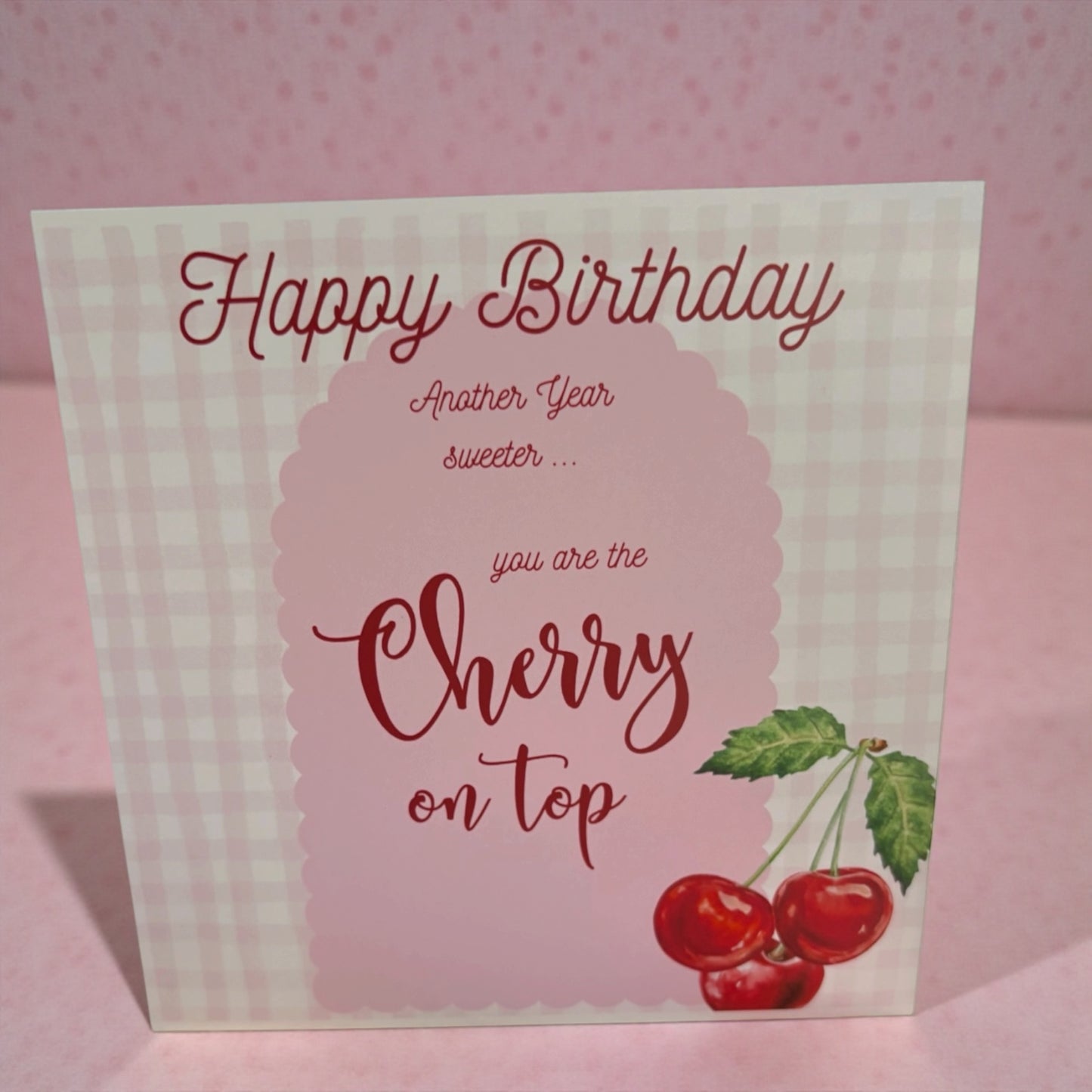 Vintage Cherry Birthday Card | 'Another Year Sweeter' | 6x6 Pink & Red