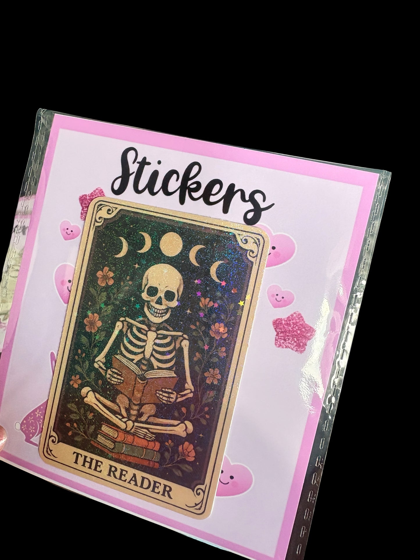 The Reader Tarot Card Glitter Sticker | Whimsical Skeleton Design | Waterproof