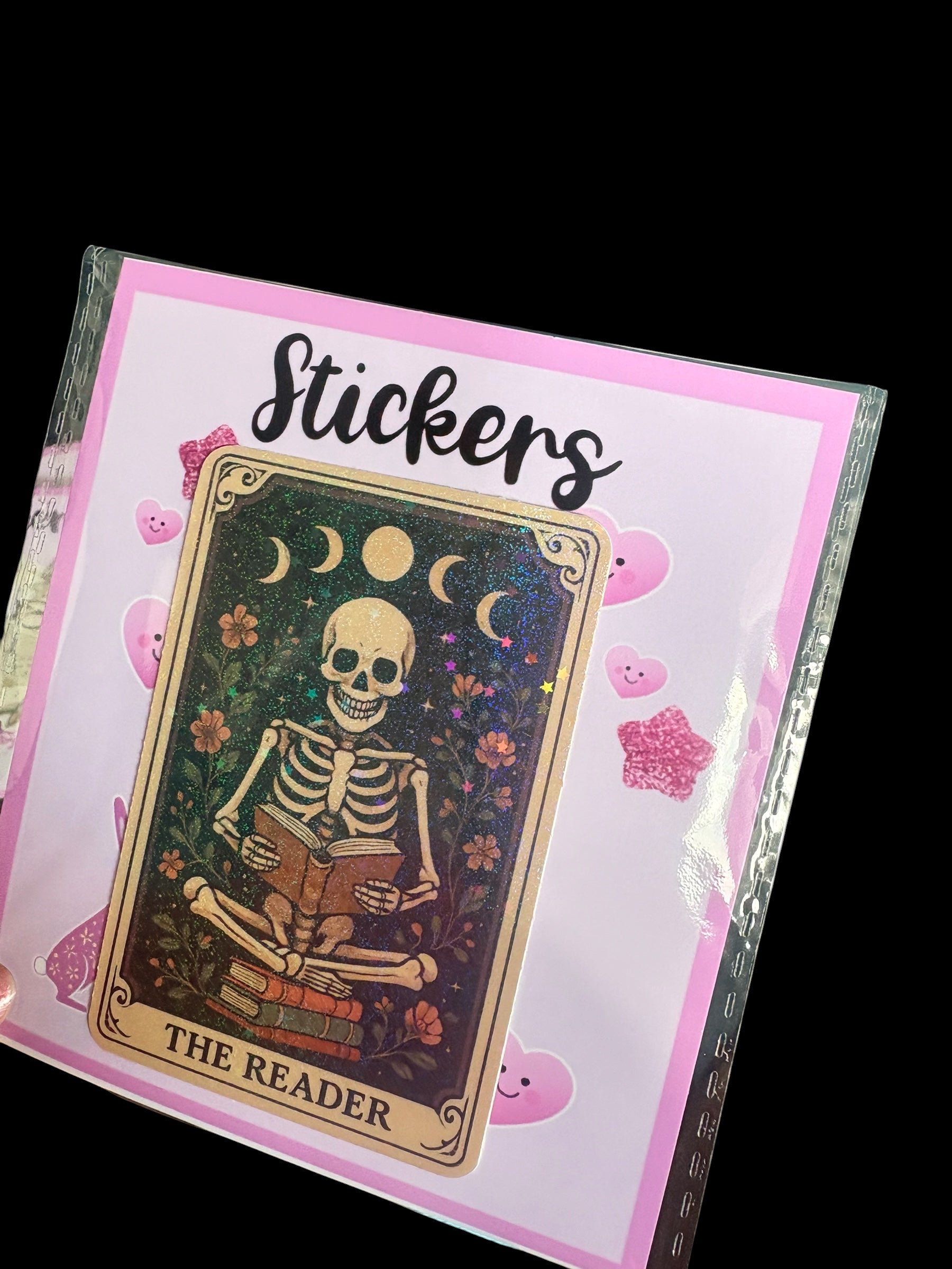 The Reader Tarot Card Glitter Sticker | Whimsical Skeleton Design | Waterproof