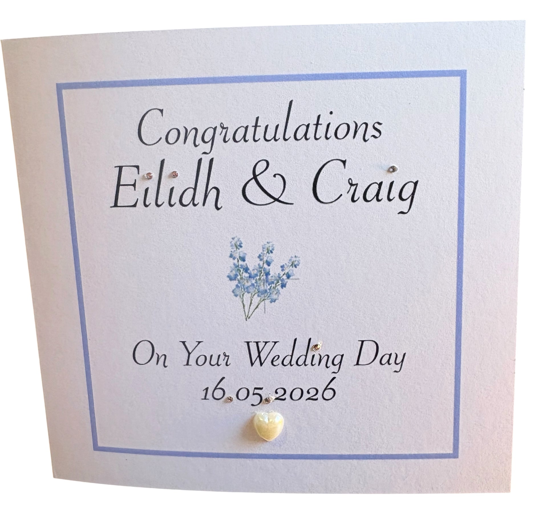 Personalised Handmade Wedding Card | Diamanté & Pearl Embellished | 6x6