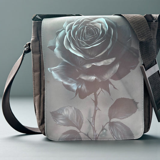 Black Rose Crossbody Shoulder Bag | Adjustable Strap | 20x18cm