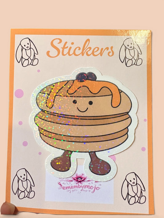 Fluffy Pancakes Glitter Sticker | Waterproof | Glossy or Glitter Laminated