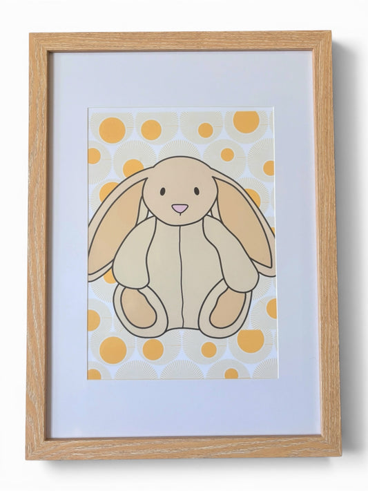 Plushie Rabbit Nursery Print | Bright Yellow | Children's Bedroom Wall Art | A5 A4 A3