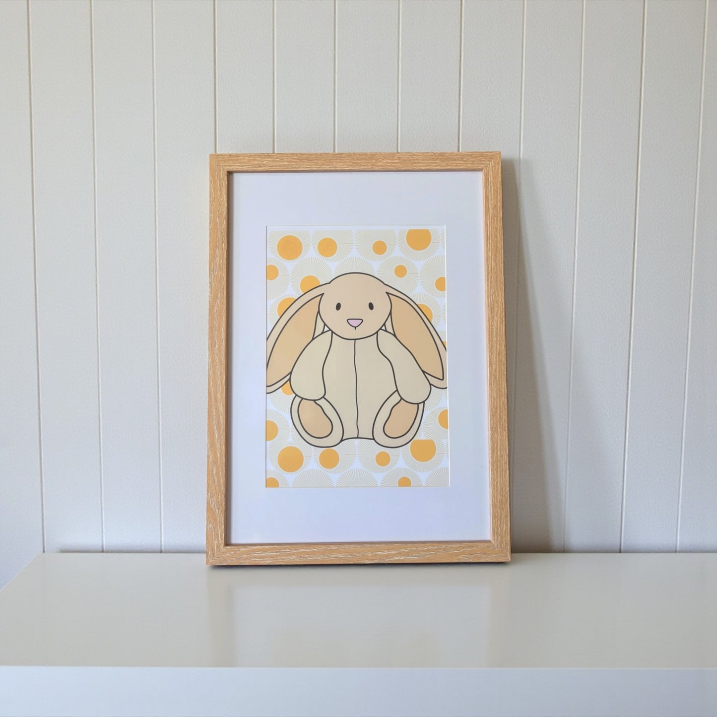 Plushie Rabbit Nursery Print | Bright Yellow | Children's Bedroom Wall Art | A5 A4 A3