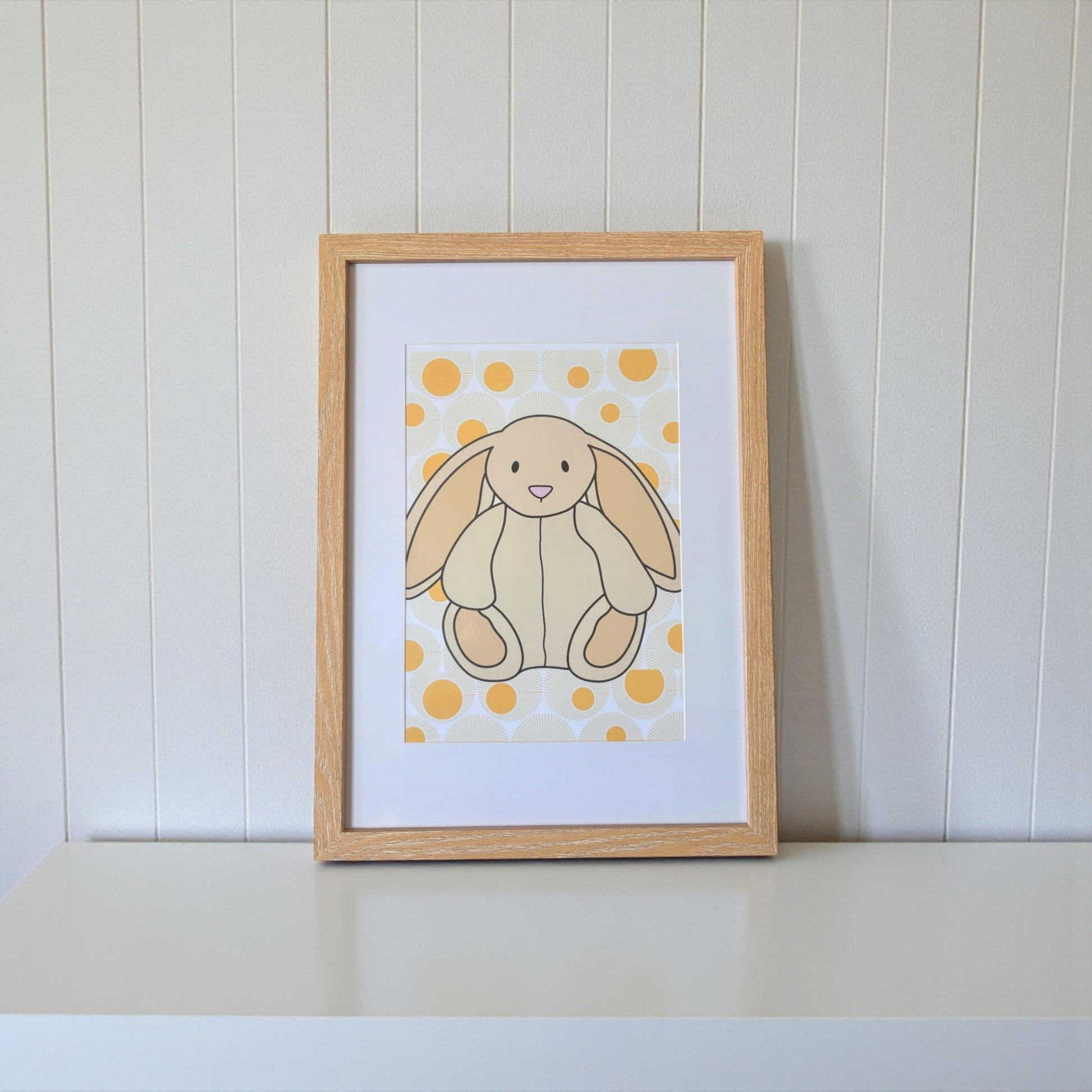 Plushie Rabbit Nursery Print | Bright Yellow | Children's Bedroom Wall Art | A5 A4 A3