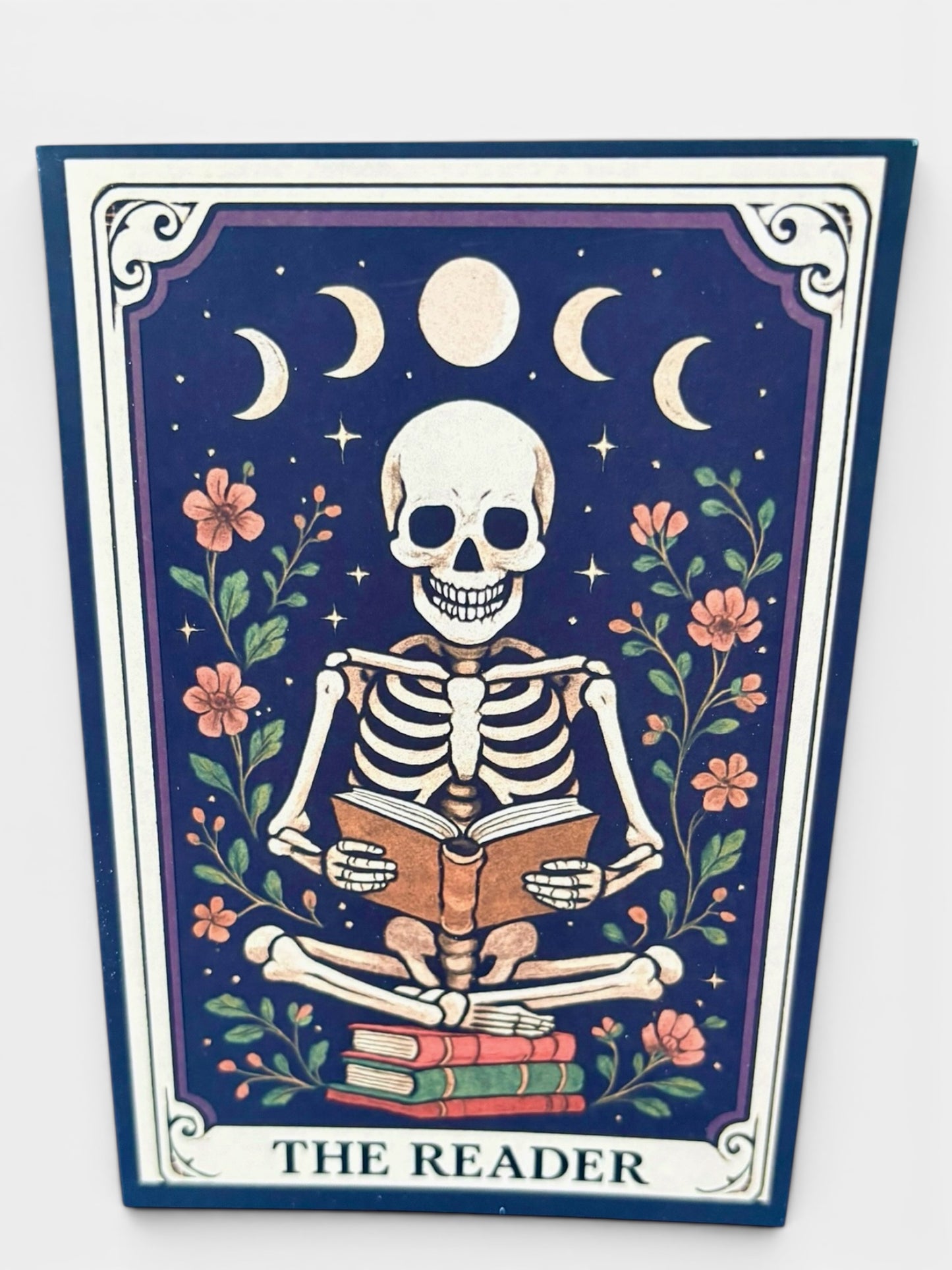The Reader A5 Gothic Greeting Card | Skeleton Tarot Design | Book Lover Gift
