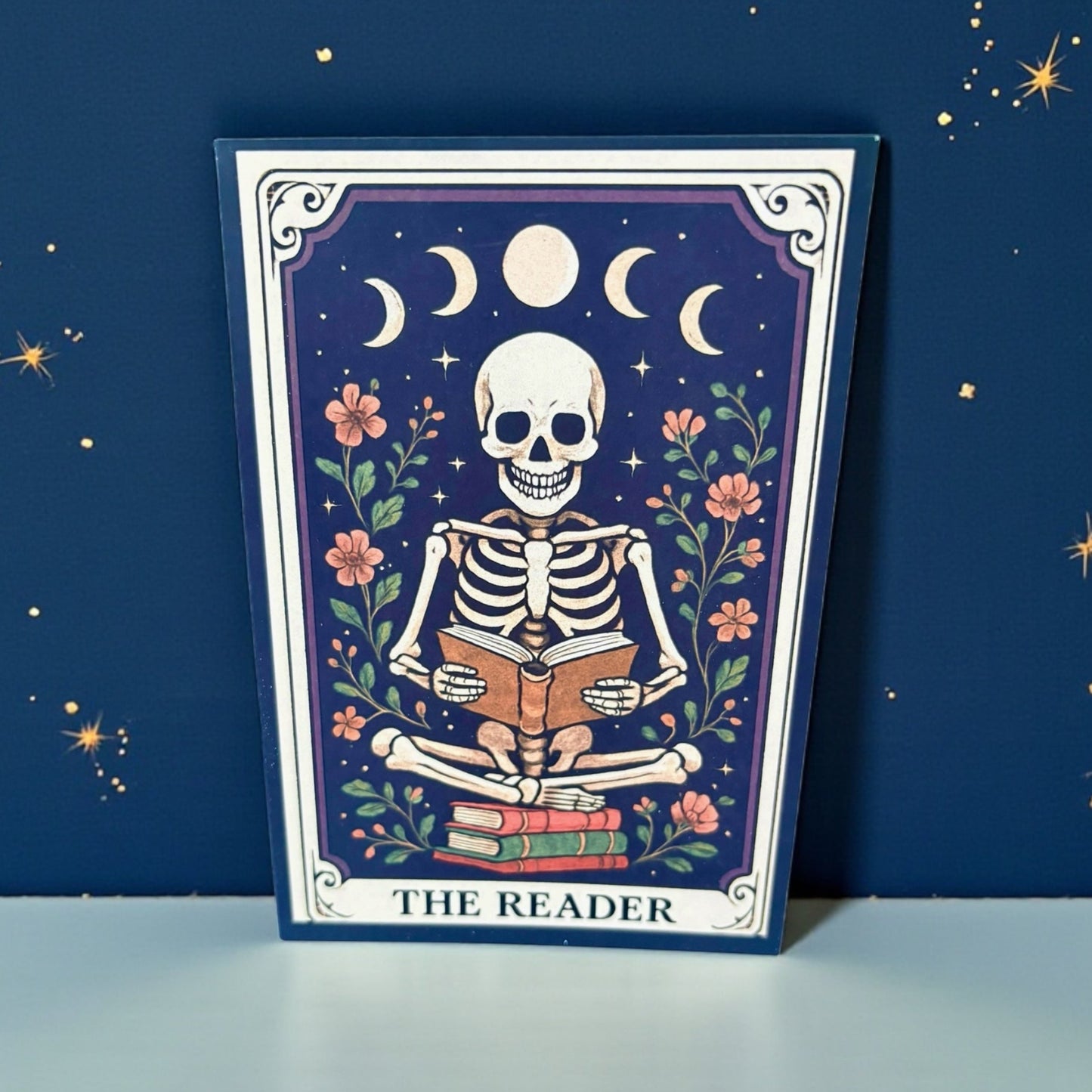 The Reader A5 Gothic Greeting Card | Skeleton Tarot Design | Book Lover Gift