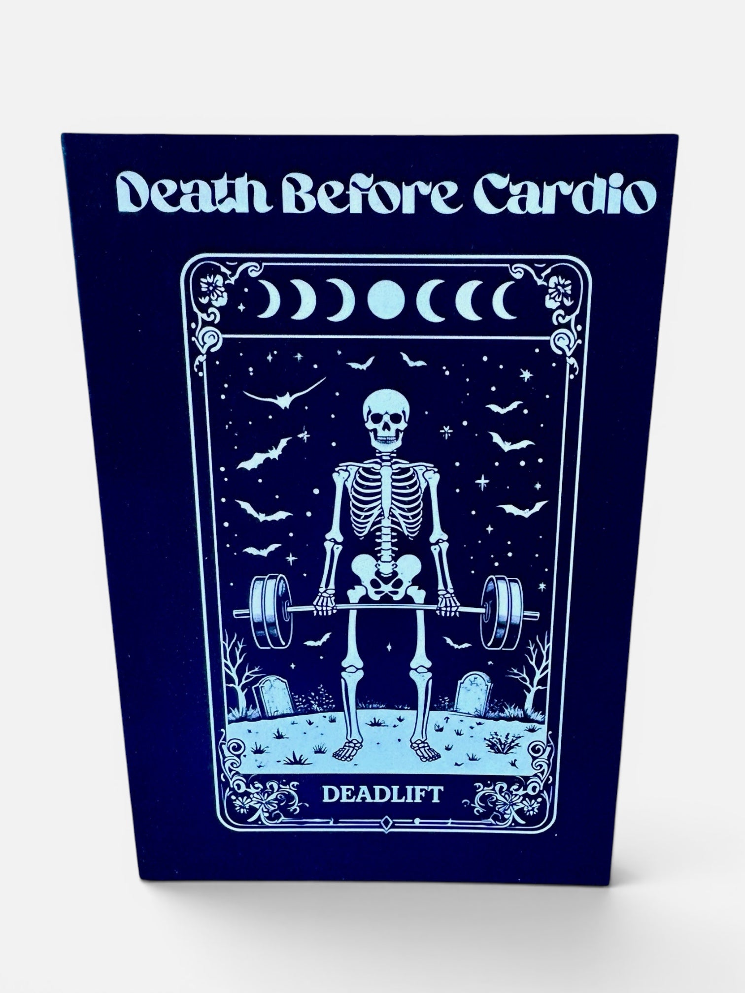 Death Before Cardio A5 Gothic Greeting Card | Skeleton Tarot Design
