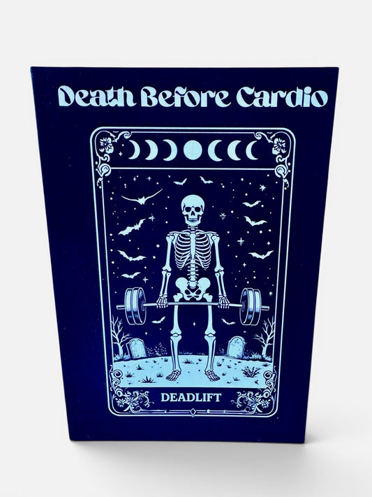 Death Before Cardio A5 Gothic Greeting Card | Skeleton Tarot Design