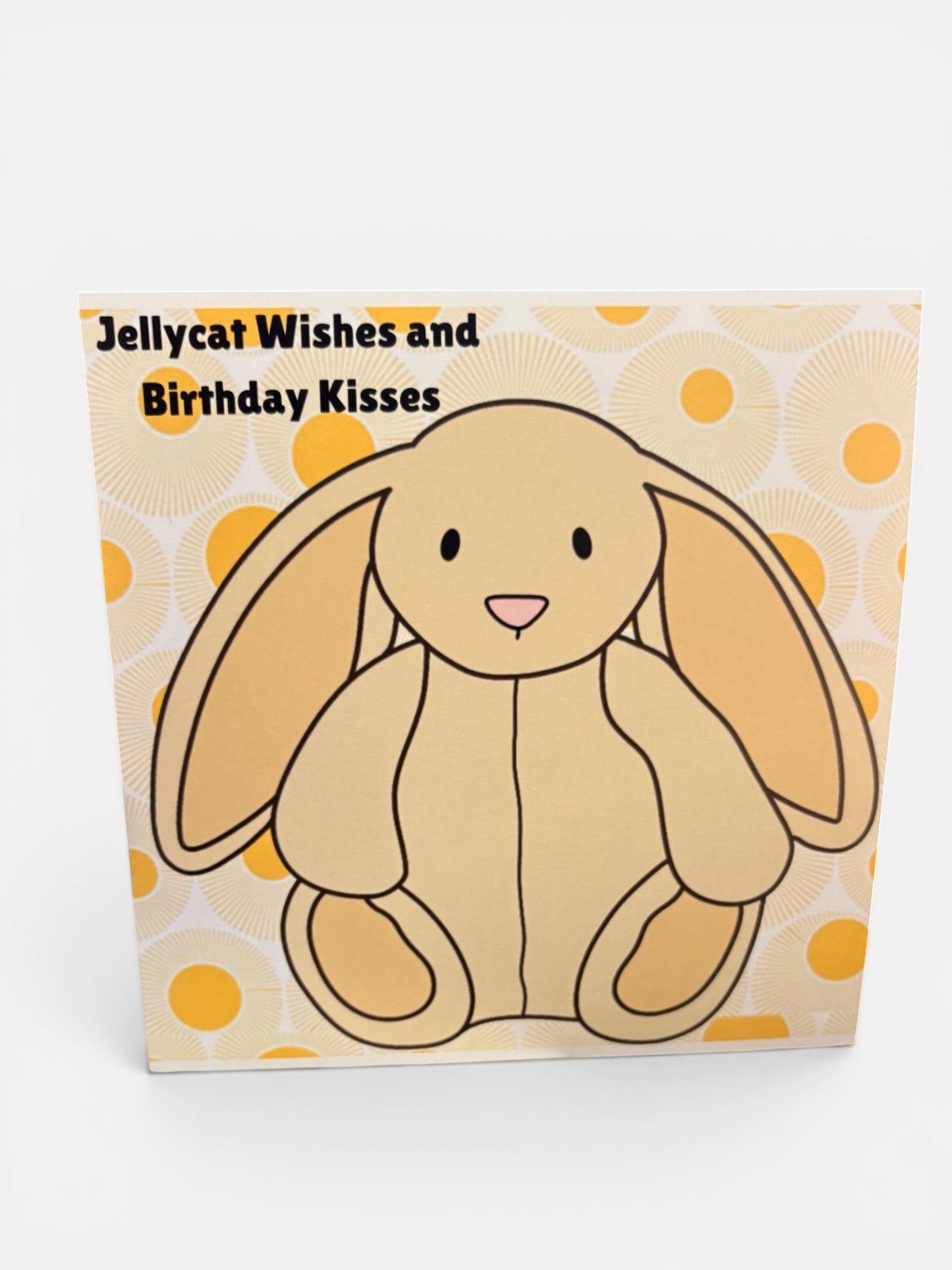 Plushie Bunny Birthday Card | Personalised with Name & Age | 6x6 Yellow Design