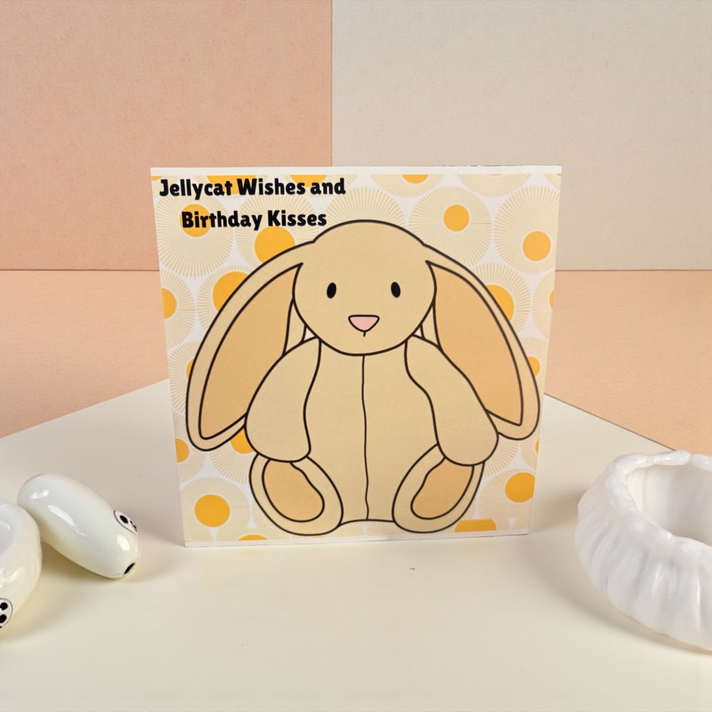 Plushie Bunny Birthday Card | Personalised with Name & Age | 6x6 Yellow Design