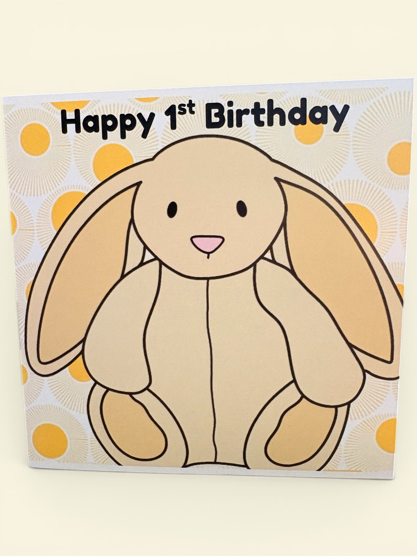 Plushie Bunny Birthday Card | Personalised with Name & Age | 6x6 Yellow Design