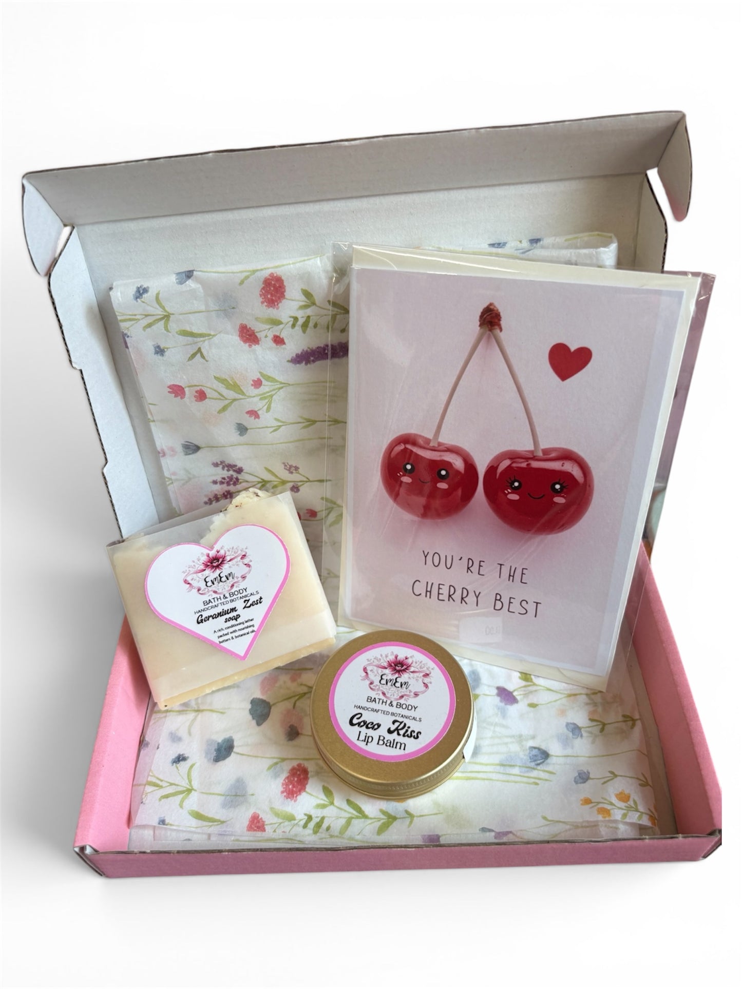 Handmade Geranium & Lemon Soap and Coco Kisses Lip Balm Gift Box