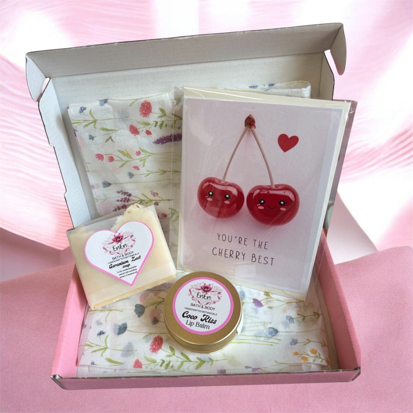 Handmade Geranium & Lemon Soap and Coco Kisses Lip Balm Gift Box