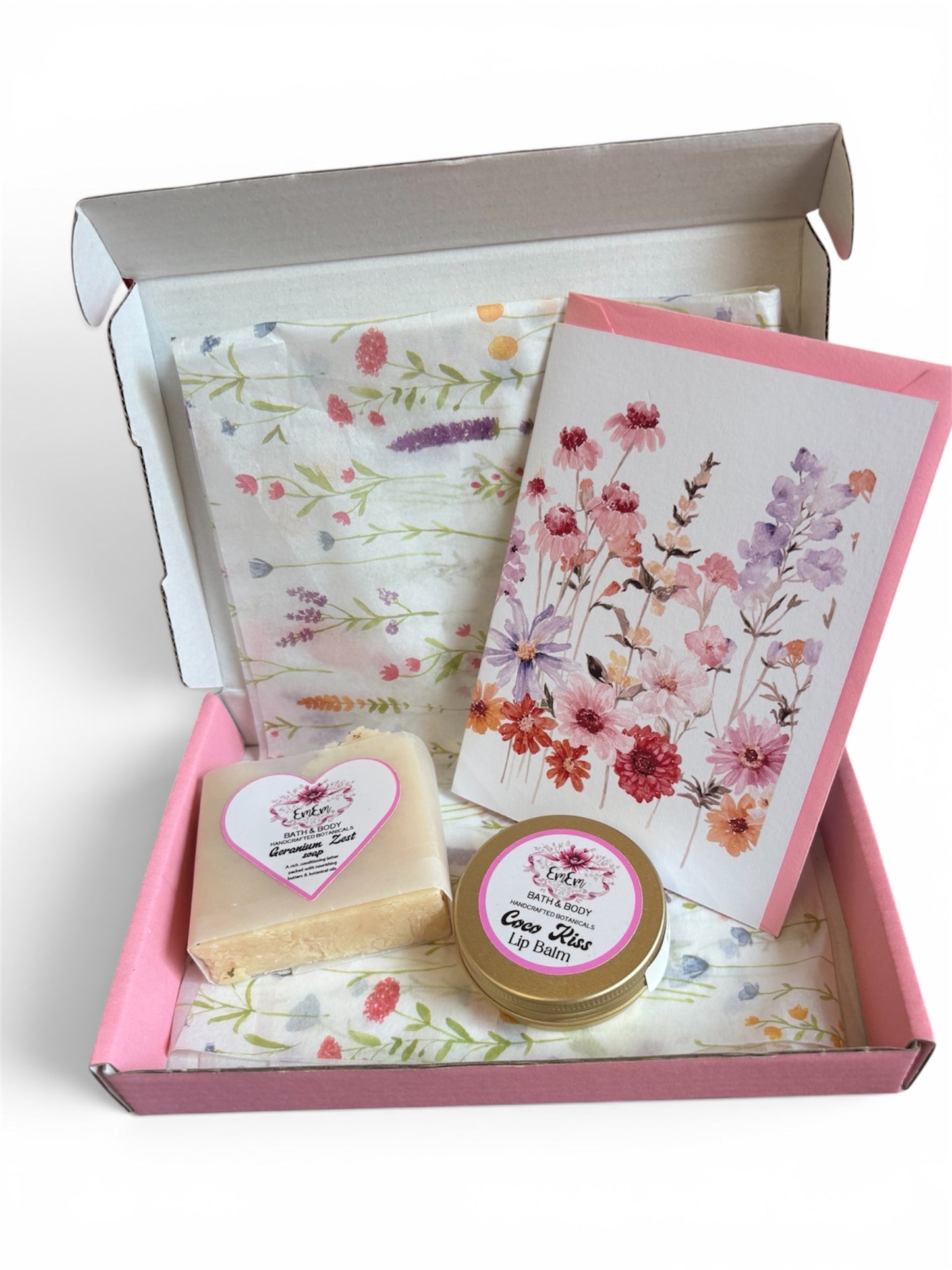Handmade Geranium & Lemon Soap and Coco Kisses Lip Balm Gift Box