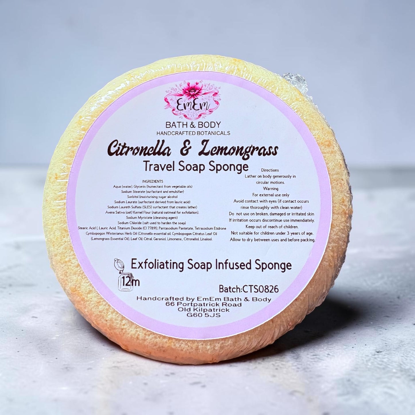 Citronella & Lemongrass Travel Soap Infused Sponge