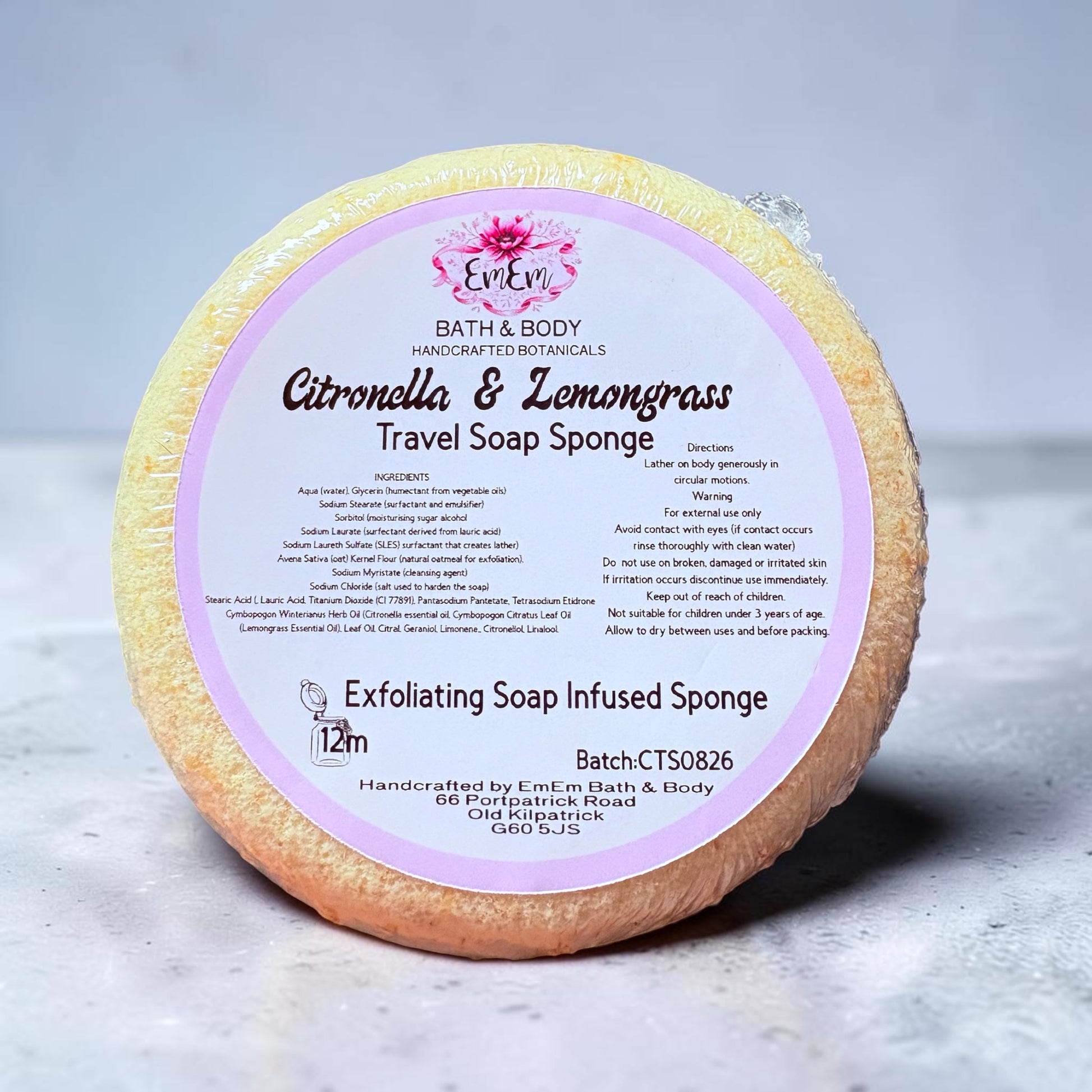 Citronella & Lemongrass Travel Soap Infused Sponge