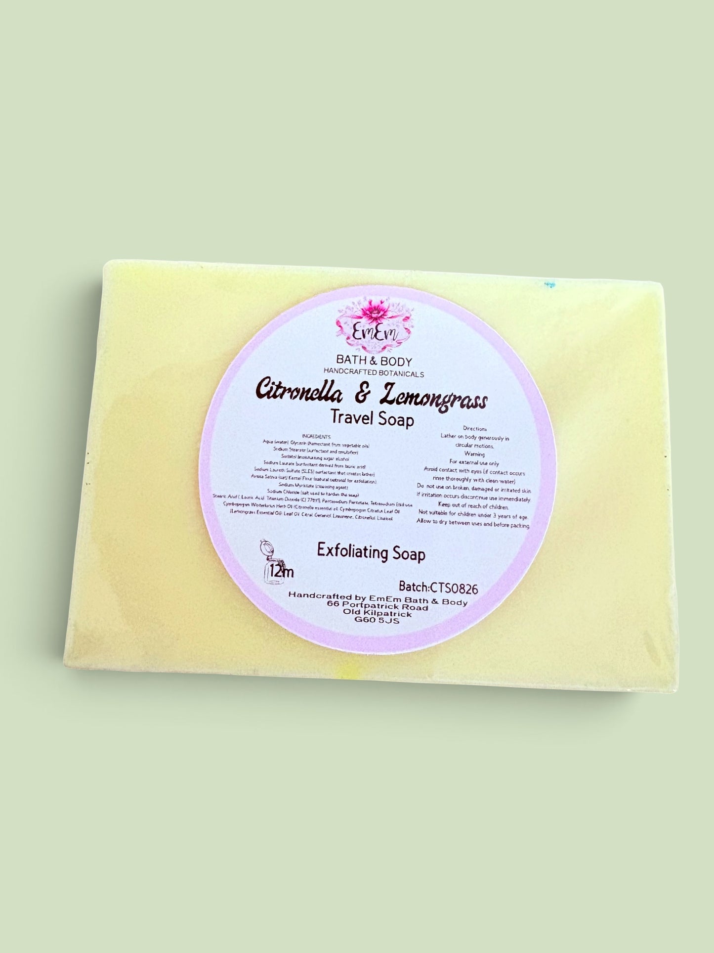 Citronella & Lemongrass Travel Soap | Shea Butter & Oats | 100g