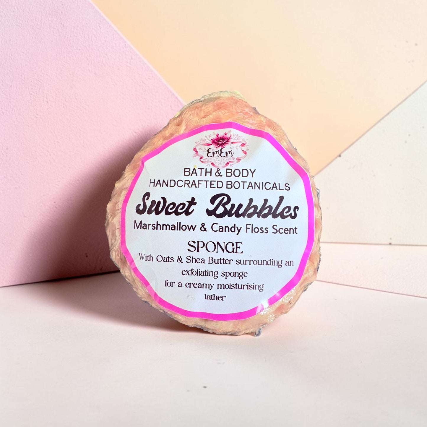 Sweet Bubbles – Handmade Shea Butter & Oat Soap Sponge | Marshmallow & Candy Floss
