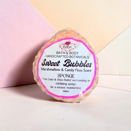 Sweet Bubbles – Handmade Shea Butter & Oat Soap Sponge | Marshmallow & Candy Floss