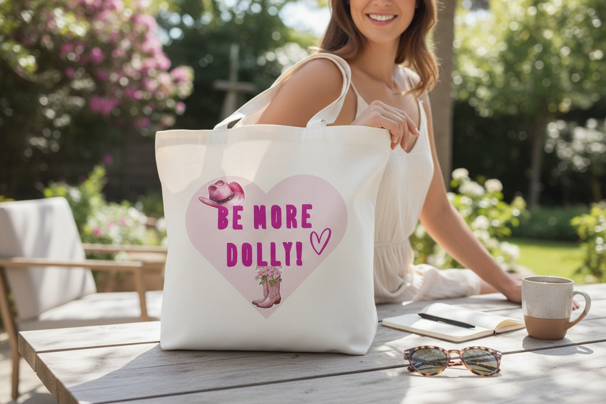 Emembymojo Be More Dolly Tote Bag – Cowboy Hat, Boots & Flowers Design