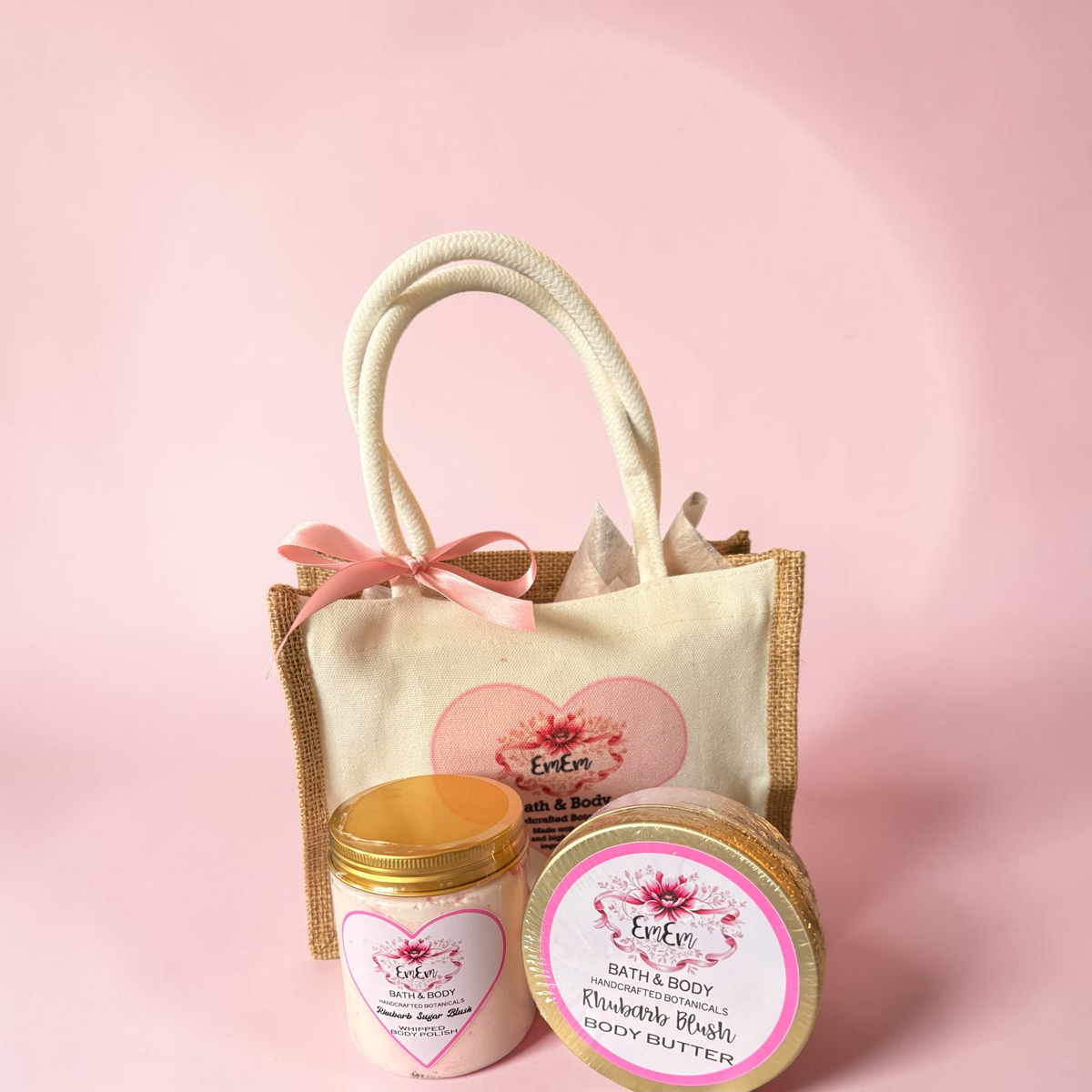 Rhubarb & Custard Gift Set | Handmade Body Scrub & Body Butter in Canvas Bag | 250ml Each