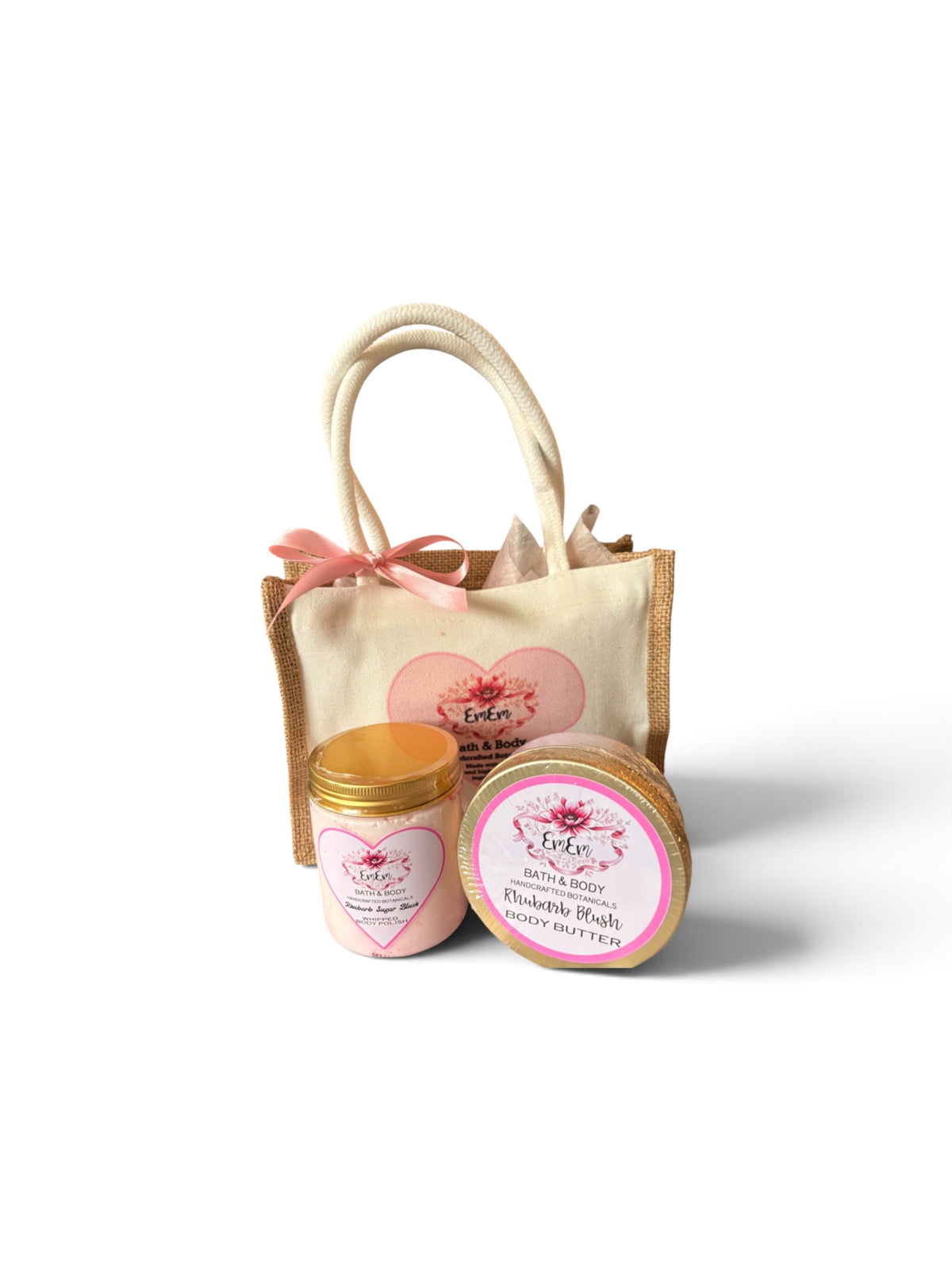 Rhubarb & Custard Gift Set | Handmade Body Scrub & Body Butter in Canvas Bag | 250ml Each