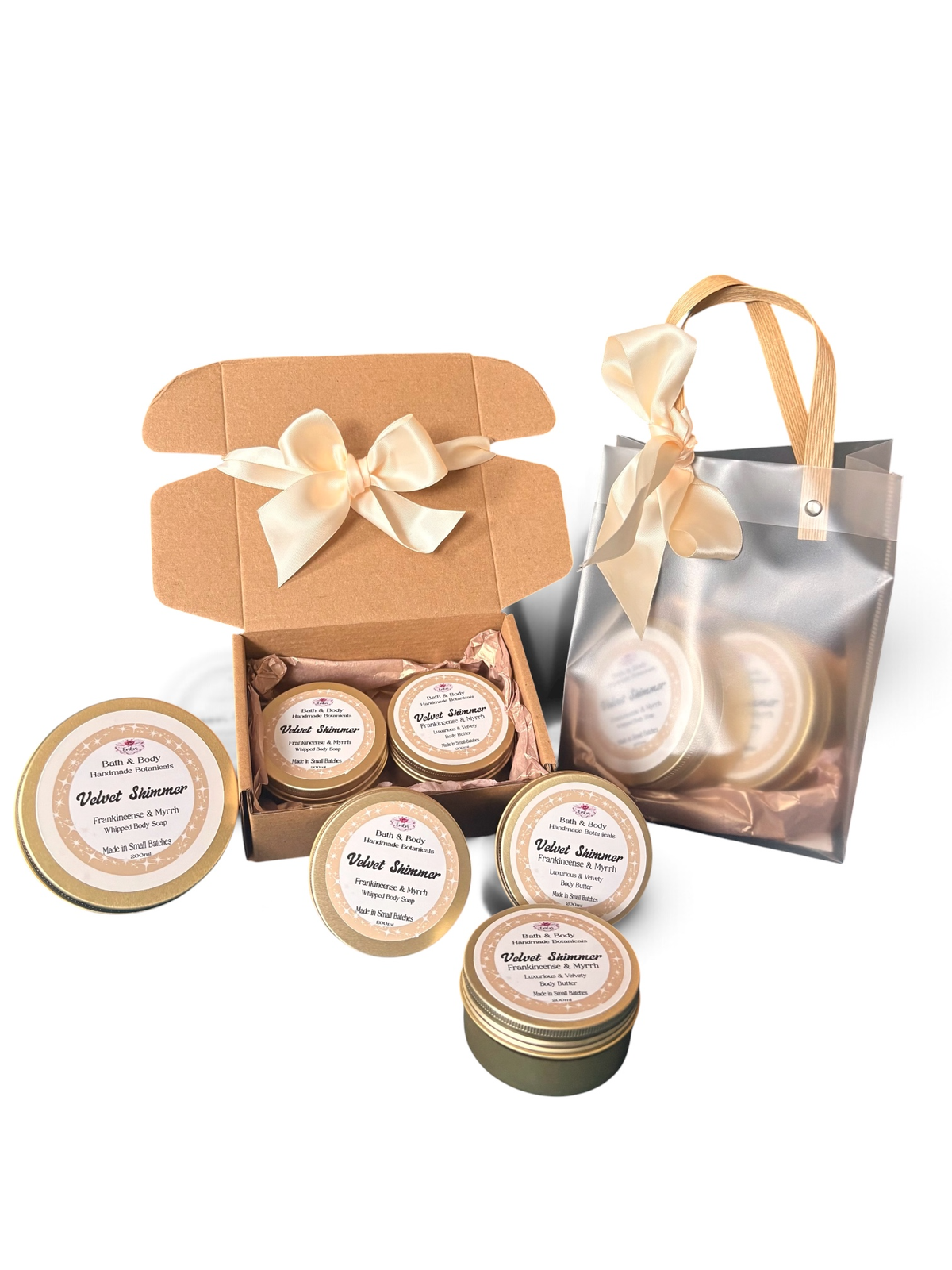Velvet Shimmer Frankincense & Myrrh Skincare Duo – Whipped Soap & Body Butter
