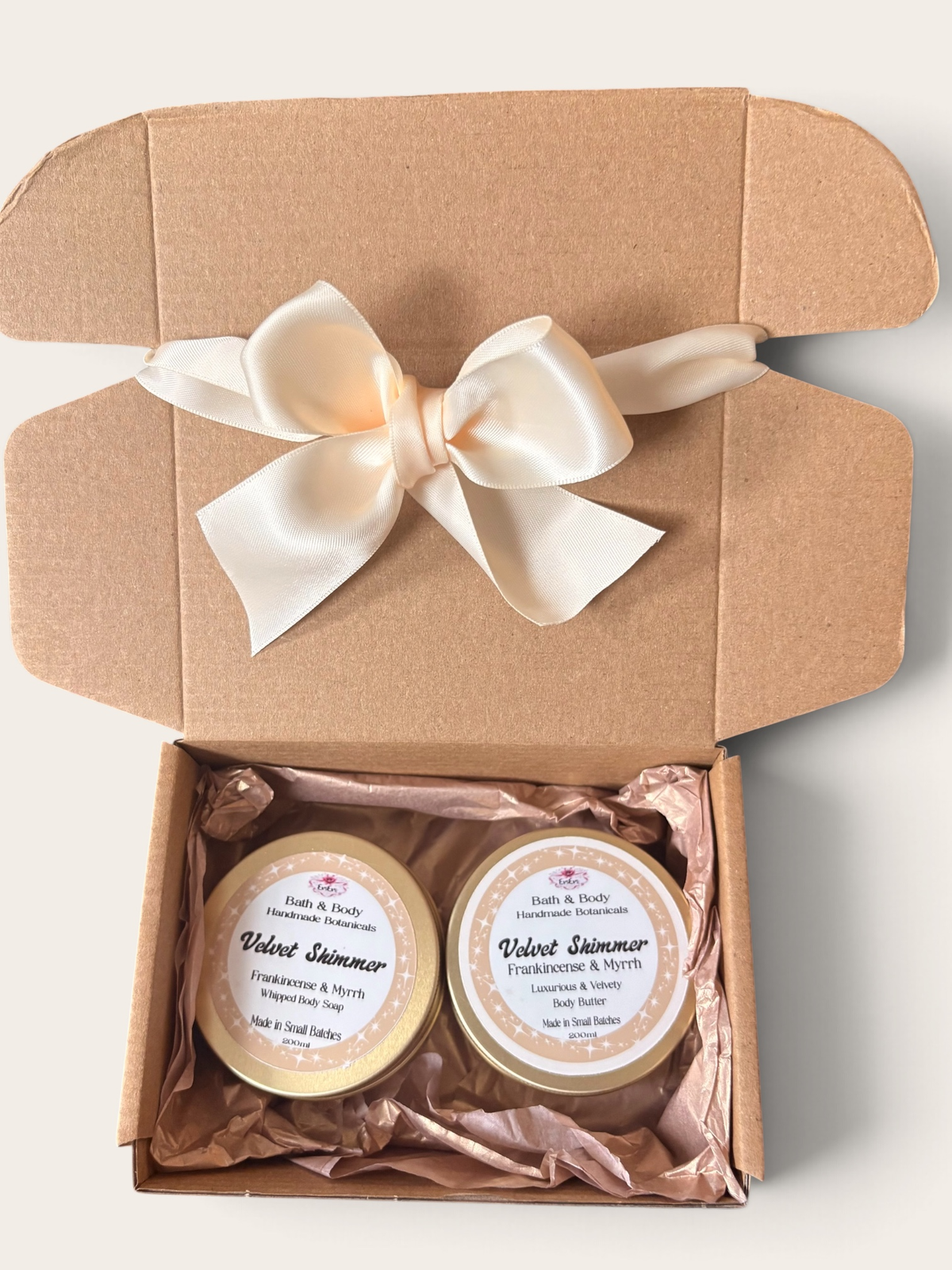 Velvet Shimmer Frankincense & Myrrh Skincare Duo – Whipped Soap & Body Butter