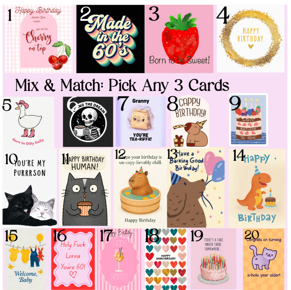 Mix & Match 3 for 2 Greeting Cards | Choose Your Cards | Free UK Postage
