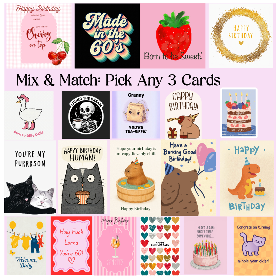 Mix & Match 3 for 2 Greeting Cards | Choose Your Cards | Free UK Postage