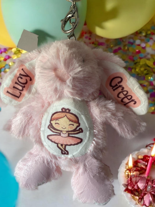 Personalised Pink Bunny Ballerina Keychain: Plush Bag Charm