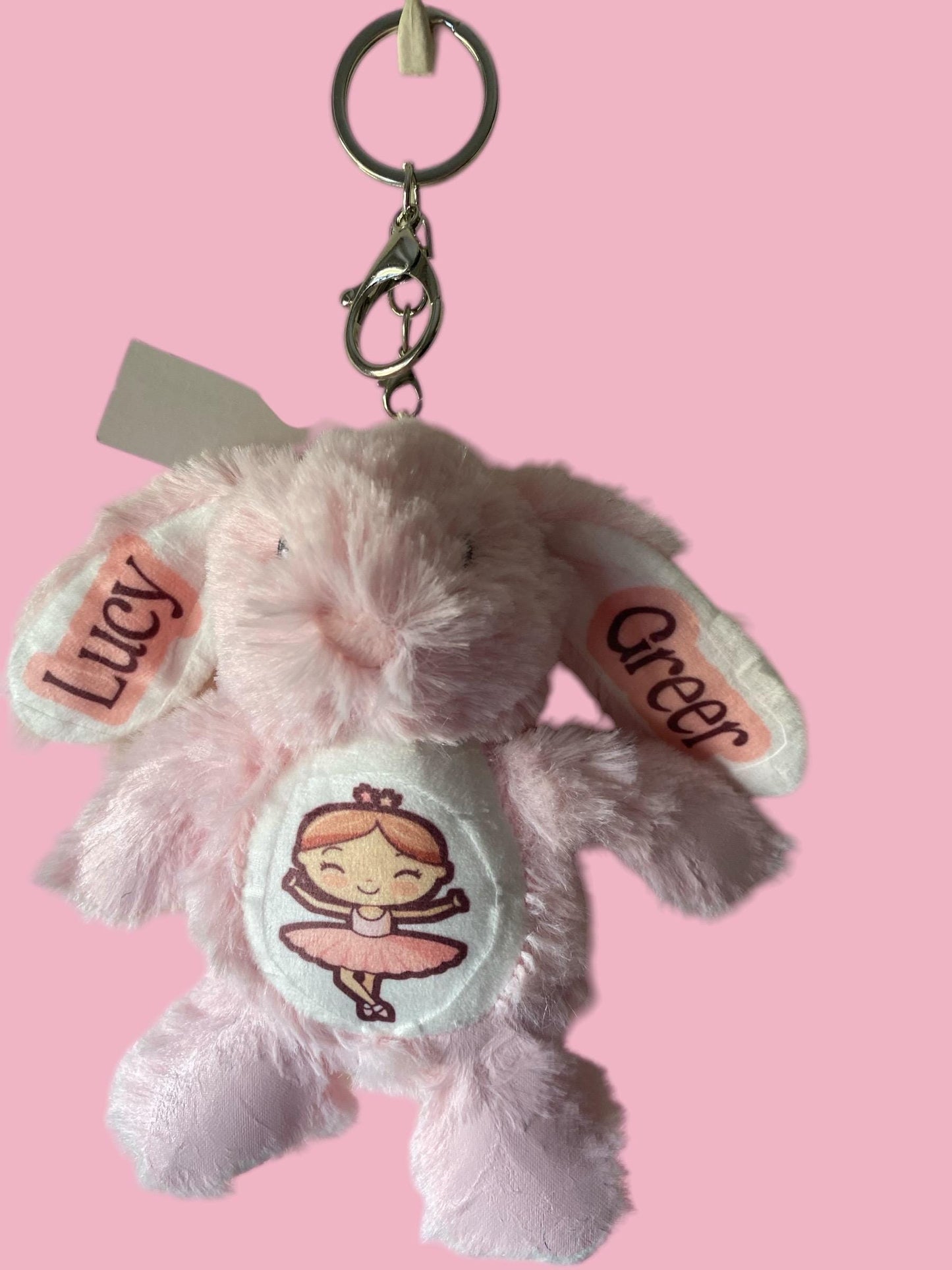 Personalised Pink Bunny Ballerina Keychain: Plush Bag Charm