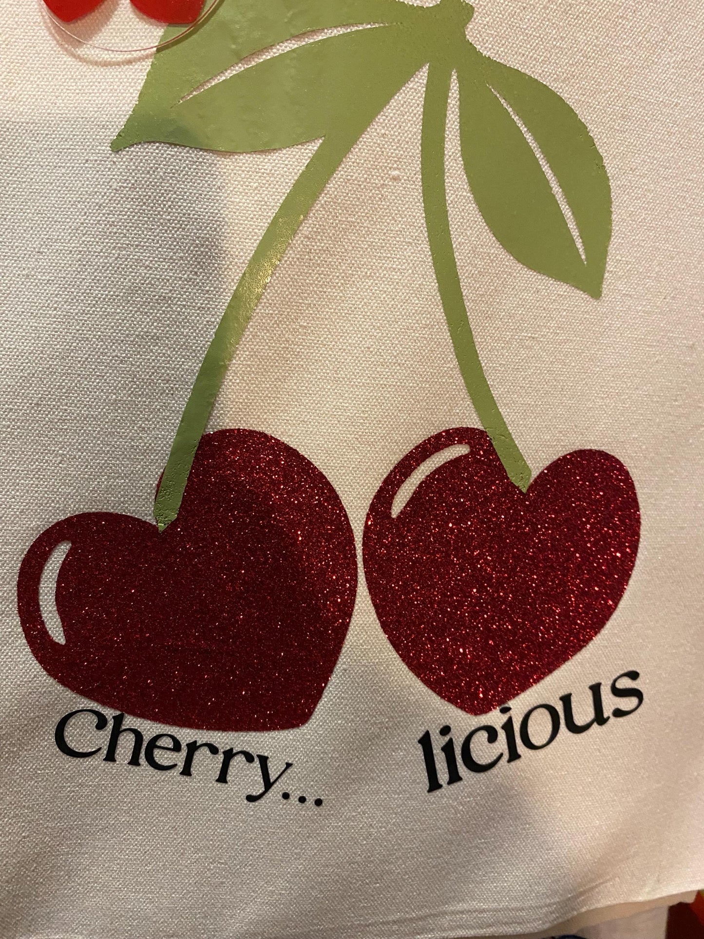 Glitter Cherry Tote Bag - Hand Decorated Reusable Shopping Bag