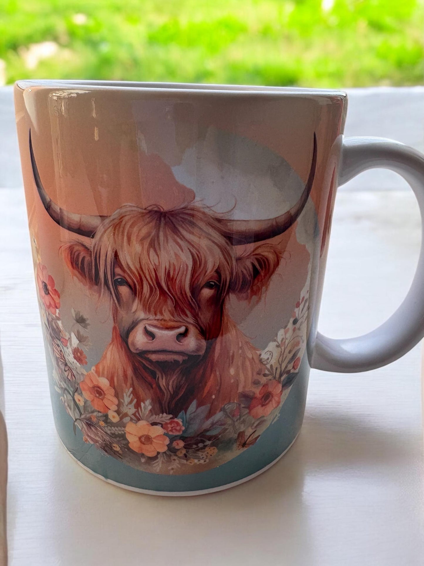 Highland Cow Floral Mug - Watercolour Ceramic Coffee Mug