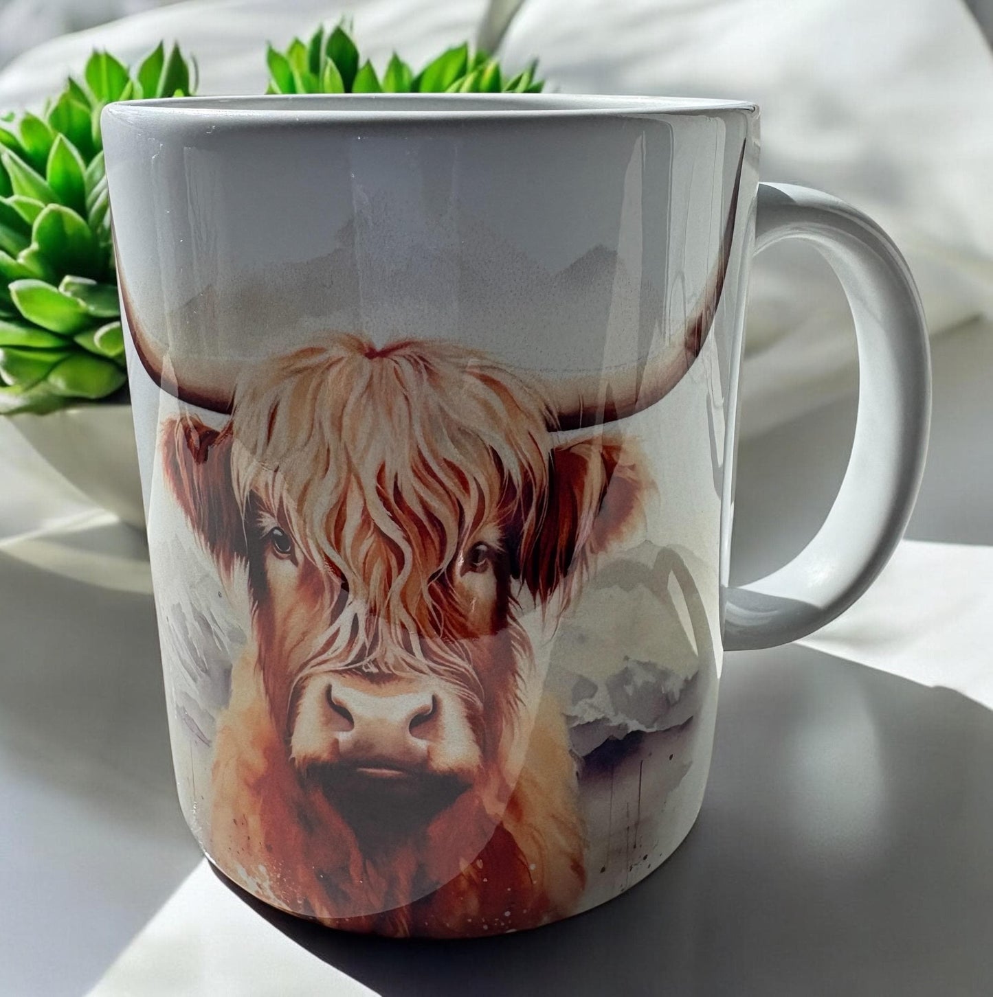 Highland Cow Mug| Ceramic Mug Rustic Watercolour design