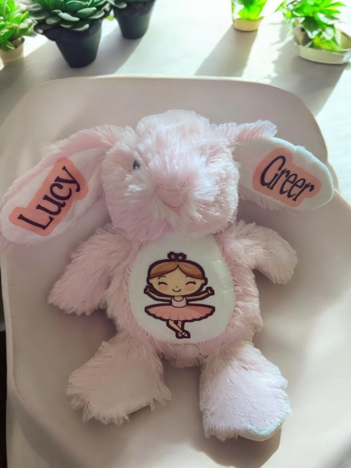 Personalised Pink Bunny Ballerina Keychain: Plush Bag Charm