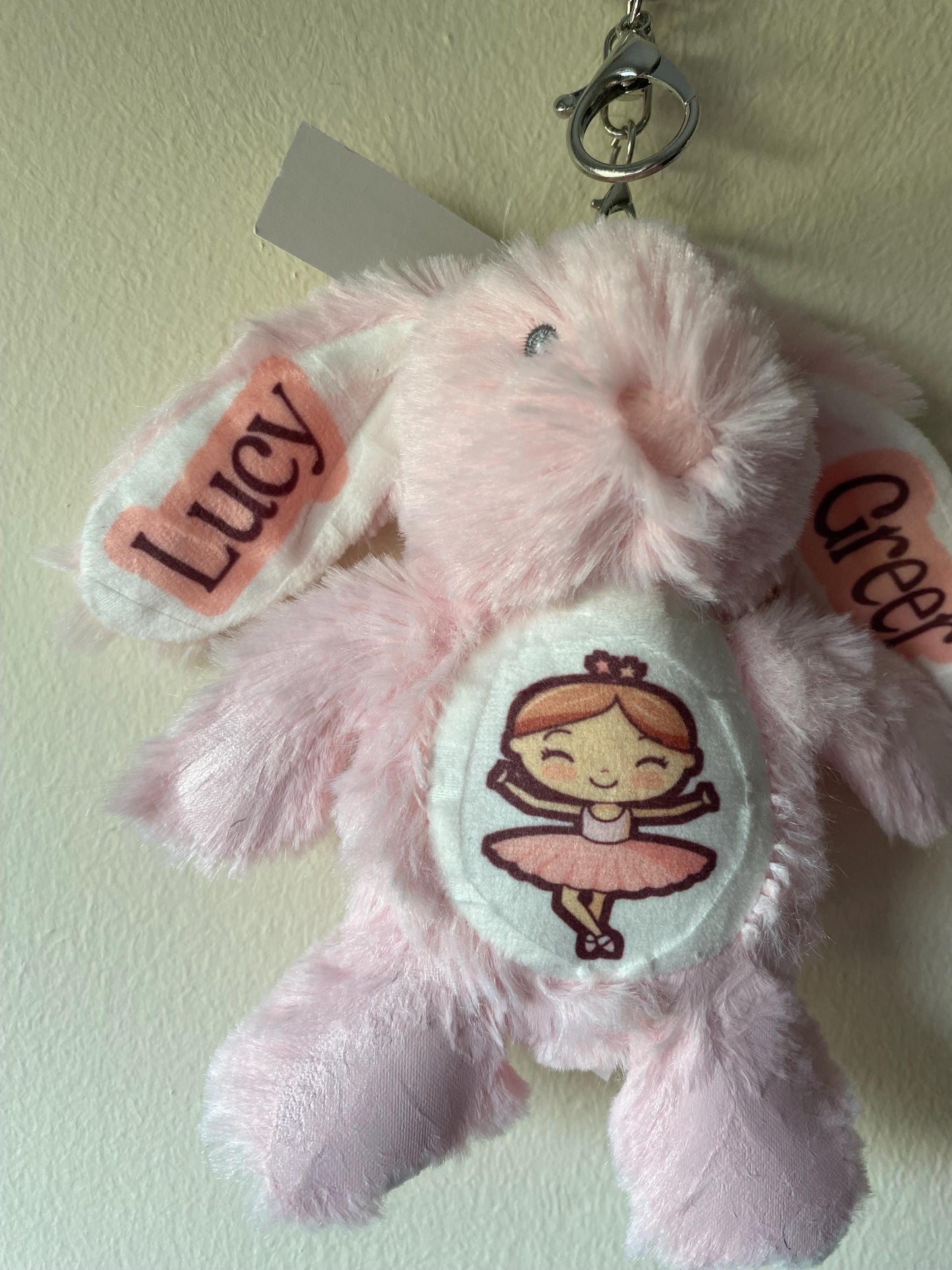 Personalised Pink Bunny Ballerina Keychain: Plush Bag Charm