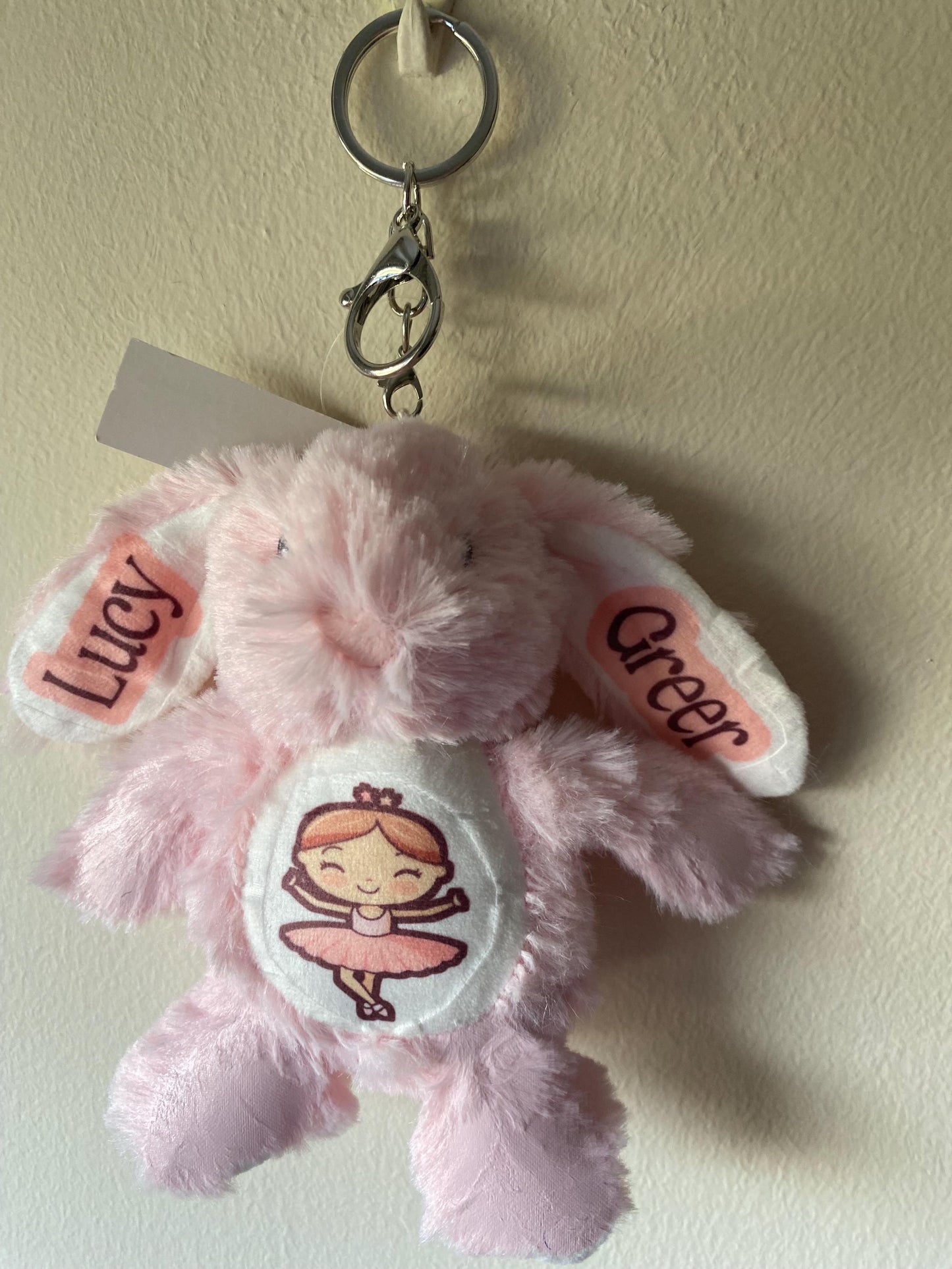 Personalised Pink Bunny Ballerina Keychain: Plush Bag Charm