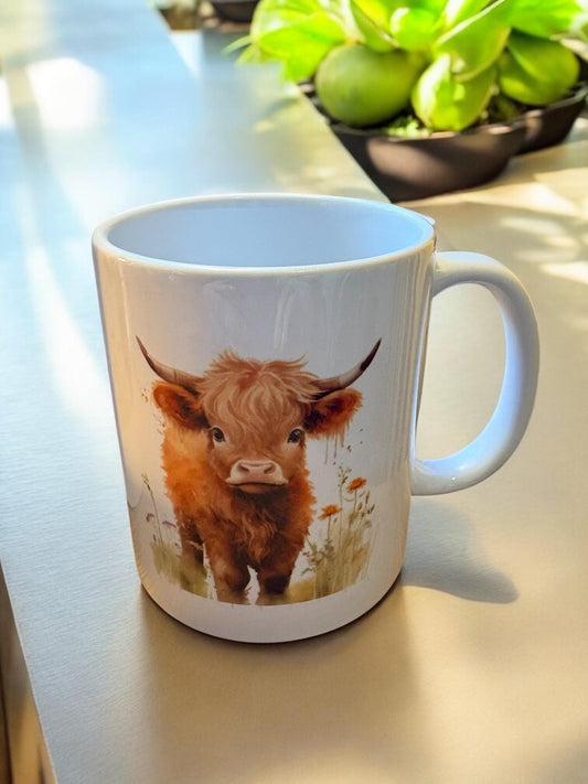 Highland Cow Mug - Baby Cow Watercolour Ceramic Coffee Cup