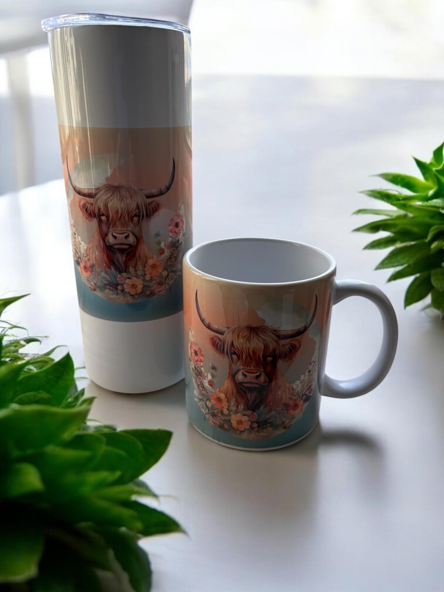 Floral Highland Cow Tumbler: 20oz Stainless Steel Travel Cup