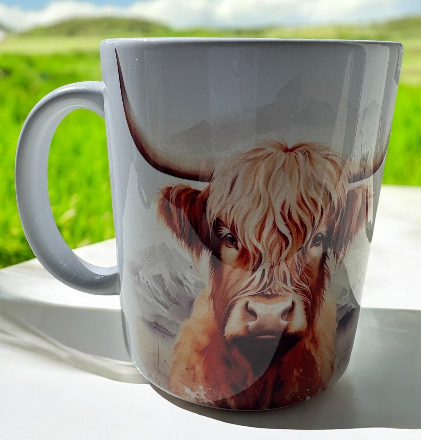 Highland Cow Mug| Ceramic Mug Rustic Watercolour design